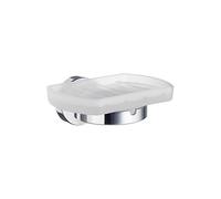 Smedbo Home Holder with Glass Soap Dish, Porcelain, Silver, 5.2 x 10 x 17 cm