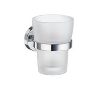 Smedbo Home Holder with Glass Tumbler, Porcelain, Polished Chrome, 7.5 x 10 x 14.5 cm