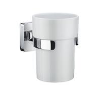 Porcelain Tumbler with Polished Chrome Bathroom Wall Mount Holder Smedbo UK Silver One Size