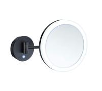 Smedbo Matt Black LED Dual Light Mirror - Wall Mounted Extendable Swing Arm 5x Magnification Battery Operated Bathroom Makeup or Shaving
