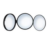 Smedbo Matt Black Triple Sided Foldable Portable Travel Mirror (100mm) with 1x 5x 12x Magnification for Makeup Shaving or Grooming