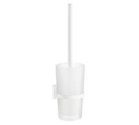 Smedbo Matt White Toilet Brush and Frosted Glass Holder
