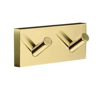 Smedbo Polished Brass Double Towel Hook Rail 40mm x 90mm Wall Mounted Bathroom Rectangular Robe Hooks Clothes Hanger Coat Peg