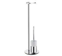 Smedbo Polished Chrome Freestanding Toilet Roll and Toilet Brush with Porcelain Holder - Round Base