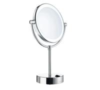 Smedbo Polished Chrome LED Dual Light Mirror - Freestanding with 5x Magnification, Battery Operated Bathroom Table Mirror