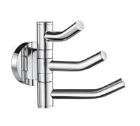 Smedbo Polished Chrome Triple Swing Arm Towel Hooks 90mm x 117mm Wall Mounted Bathroom Storage Robe Hooks Clothes Hanger Coat Peg