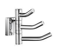 Smedbo Polished Chrome Triple Swing Arm Towel Hooks 90mm x 117mm Wall Mounted Bathroom Storage Robe Hooks Clothes Hanger Coat Peg