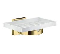 Smedbo Porcelain Rectangular Soap Dish Tray and Polished Brass Wall Mounted Holder with Concealed Screws for Bath Shower Bathroom