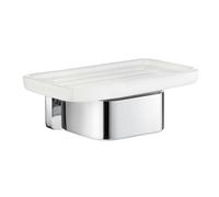 Smedbo Porcelain Rectangular Soap Dish Tray and Polished Chrome Wall Mounted Holder with Concealed Screws for Bath Shower Bathroom