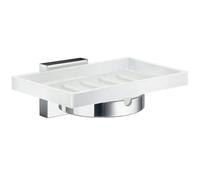 Smedbo Porcelain Rectangular Soap Dish Tray and Polished Chrome Wall Mounted Holder with Concealed Screws for Bath Shower Bathroom