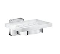 Smedbo Porcelain Rectangular Soap Dish Tray and Polished Chrome Wall Mounted Holder with Concealed Screws for Bath Shower Bathroom