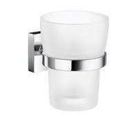 Frosted Glass Tumbler with Polished Chrome Bathroom Wall Mount Holder Smedbo UK Silver One Size