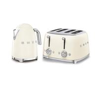 SMEG 1.7L 3kw Kettle & 4-slice Toaster Set, Stainless Steel in Cream