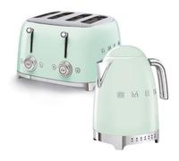 Smeg EEJB129 Jug Kettle with Acoustic Alarm, 3KW, 1.7L & Smeg 4 Slice Toaster, Extra Wide Slots, Pastel Green KLF04PGUK/TSF03PGUK