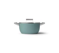 Smeg 50’s Style Non-Stick Casserole Dish, Suitable for All Cooktops, Oven Proof, Tempered Glass Lid, Stainless Steel Handles, Made in Italy, 24cm, Matte Emerald Green, CSF2412EGM