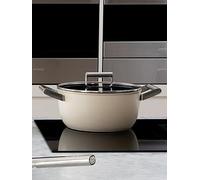 Smeg 50’s Style Non-Stick Casserole Dish, Suitable for All Cooktops, Oven Proof, Tempered Glass Lid, Stainless Steel Handles, Made in Italy, 24cm, Matte Cream, CSF2412CRM
