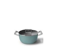 Smeg 50’s Style Non-Stick Casserole Dish, Suitable for All Cooktops, Oven Proof, Tempered Glass Lid, Stainless Steel Handles, Made in Italy, 24cm, Matte Emerald Green, CSF2412EGM