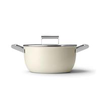 Smeg 50’s Style Non-Stick Casserole Dish, Suitable for All Cooktops, Oven Proof, Tempered Glass Lid, Stainless Steel Handles, Made in Italy, 24cm, Matte Cream, CSF2412CRM