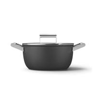 Smeg 50’s Style Non-Stick Casserole Dish, Suitable for All Cooktops, Oven Proof, Tempered Glass Lid, Stainless Steel Handles, Made in Italy, 24cm, Matte Black, CSF2412BLM