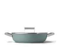 Smeg 50’s Style Non-Stick Deep Pan, Suitable for All Cooktops, Oven Proof, Tempered Glass Lid, Made in Italy, 28cm, Matte Emerald Green, DPF2812EGM