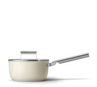 Smeg 50’s Style Non-Stick Saucepan, Suitable for All Cooktops, Oven Proof, Tempered Glass Lid, Made in Italy, 20cm, Matte Cream, SPF2012CRM