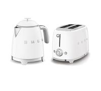 Smeg 50’s Style Retro Range Breakfast Set, 0.8L 1400W Mini Kettle and Multi-Functional Control 2-Slice 950W Toaster, White, KLF05WHUK/ TSF01WHUK