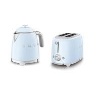 Smeg 50’s Style Retro Range Breakfast Set, 0.8L 1400W Mini Kettle and Multi-Functional Control 2-Slice 950W Toaster, Pastel Blue, KLF05PBUK/ TSF01PBUK