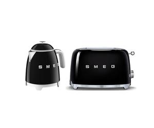 Smeg 50’s Style Retro Range Breakfast Set, 0.8L 1400W Mini Kettle and Multi-Functional Control 2-Slice 950W Toaster, Black, KLF05BLUK/ TSF01BLUK