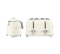 Smeg 50's Style Retro Range Breakfast Set, 0.8L 1400W Mini Kettle and Multi-Functional Control 4-Slice 2000W Toaster, Cream, KLF05CRUK/ TSF03CRUK