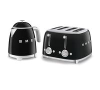 Smeg 50’s Style Retro Range Breakfast Set, 0.8L 1400W Mini Kettle and Multi-Functional Control 4-Slice 2000W Toaster, Black, KLF05BLUK/ TSF03BLUK