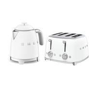 Smeg 50’s Style Retro Range Breakfast Set, 0.8L 1400W Mini Kettle and Multi-Functional Control 4-Slice 2000W Toaster, White, KLF05WHUK/ TSF03WHUK