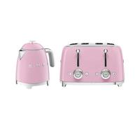 Smeg 50's Style Retro Range Breakfast Set, 0.8L 1400W Mini Kettle & Multi-Functional Control 4-Slice 2000W Toaster, Pastel Pink, KLF05PKUK/TSF03PKUK