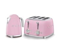 Smeg 50’s Style Retro Range Breakfast Set, 1.7L 3000W Kettle and Multi-Functional Control 4-Slice 2000W Toaster, Pastel Pink, KLF03PKUK/ TSF03PKUK