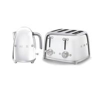 Smeg 50's Style Retro Range Breakfast Set, 1.7L 3000W Kettle and Multi-Functional Control 4-Slice 2000W Toaster, Polished Stainless Steel