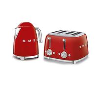 Smeg 50’s Style Retro Range Breakfast Set, 1.7L 3000W Kettle and Multi-Functional Control 4-Slice 2000W Toaster, Red, KLF03RDUK/ TSF03RDUK