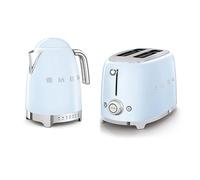 Smeg 50’s Style Retro Range Breakfast Set, 1.7L 3000W Variable Temperature Kettle and Multi-Functional Control 2-Slice 950W Toaster, Pastel Blue, KLF04PBUK/ TSF01PBUK