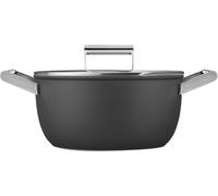 Smeg 50’s Style Non-Stick Casserole Dish, Suitable for All Cooktops, Oven Proof, Tempered Glass Lid, Stainless Steel Handles, Made in Italy, 24cm, Matte Black, CSF2412BLM