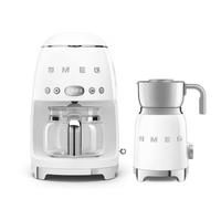 Smeg Eejb299 Retro Kitchen Set, 1.4L Drip Coffee Machine And Induction Milk Frother, Dcf02Whuk + Mff11Whuk, White White