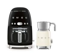 Smeg EEJB298 Retro Kitchen Set, 1.4L Drip Coffee Machine & Induction Milk Frother, DCF02BLUK + MFF11CRUK, Cream & Black in Tan | Size: A Smeg Tan A