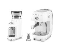 Smeg 50's Style Electric Coffee Grinder and 50’s Style Espresso Coffee Machine with Cold Brew Function White CGF03WHUK / ECF03WHUK