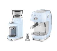 Smeg 50's Style Electric Coffee Grinder and 50’s Style Espresso Coffee Machine with Cold Brew Function Pastel Blue CGF03PBUK / ECF03PBUK