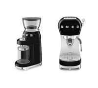 Smeg 50s Style Espresso Coffee Machine and 50's Style Electric Coffee Grinder Black CGF03BLUK / ECF02BLUK