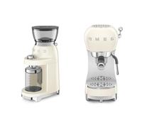 Smeg 50s Style Espresso Coffee Machine and 50's Style Electric Coffee Grinder, Cream, EEJB421