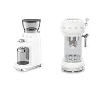 Smeg 50s Style Espresso Coffee Machine and 50's Style Electric Coffee Grinder White ECF02WHUK / CGF03WHUK