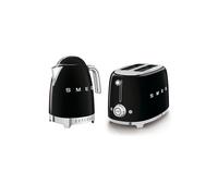 Smeg 50’s Style Retro Range Breakfast Set, 1.7L 3000W Variable Temperature Kettle and Multi-Functional Control 2-Slice 950W Toaster, Black, KLF04BLUK/ TSF01BLUK