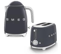 Smeg 50’s Style Retro Range Breakfast Set, 1.7L 3000W Kettle and Multi-Functional Control 2-Slice 950W Toaster, Slate Grey, KLF03GRUK/ TSF01GRUK