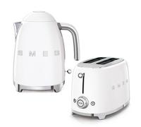 Smeg KLF03WHUK 1.7Ltr - 3kw Kettle and TSF01WHUK 2 Slice Toaster Set in White, Comes with a Oria Blue Water Filter Jug