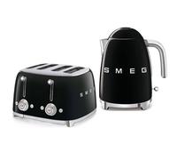 Smeg Retro Coffee Range Set, Espresso Machine with Steam Wand, Electric Coffee Grinder, Black