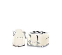 Smeg 50's Style Retro Range Breakfast Set, 1.7L 3000W Kettle and Multi-Functional Control 4-Slice 2000W Toaster, Cream, KLF03CRUK/ TSF03CRUK