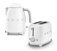 Smeg 50’s Style Retro Range Breakfast Set, 1.7L 3000W Kettle and Multi-Functional Control 2-Slice 950W Toaster, Matte White, KLF03WHMUK/ TSF01WHMUK